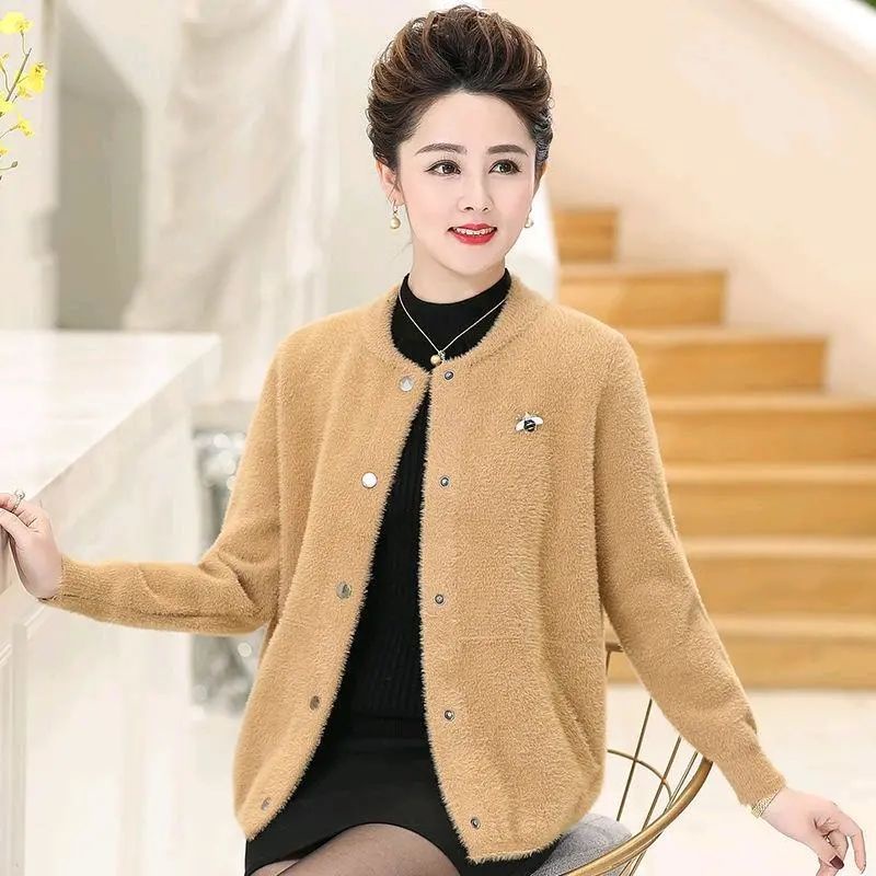 Áo Khoác Cardigan Dệt Kim Dáng Rộng Thiết Kế Mới Thời Trang Mùa Đông Dành Cho Người Lớn Tuổi