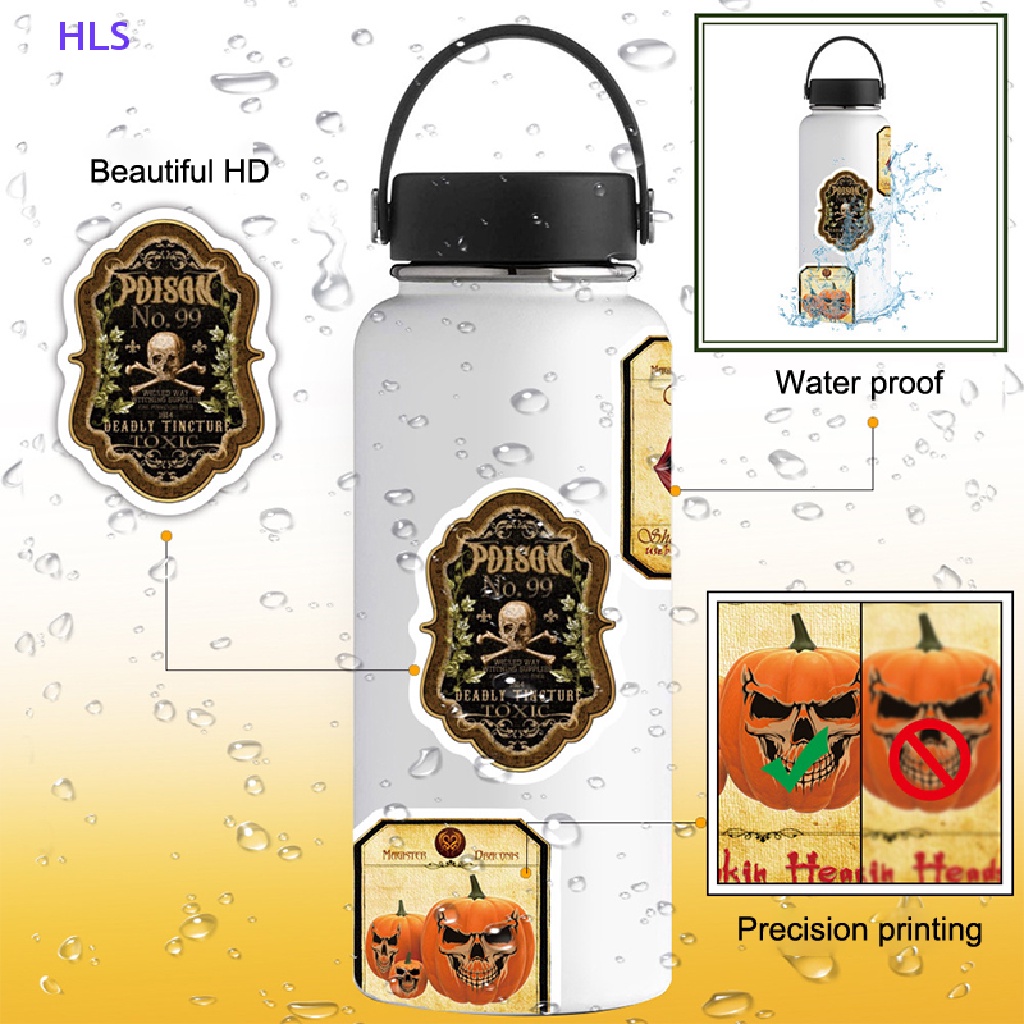 Bộ 50 Miếng Dán Họa Tiết Halloween Kinh Dị Dùng Trang Trí Sổ Tay / Xe Mô Tô