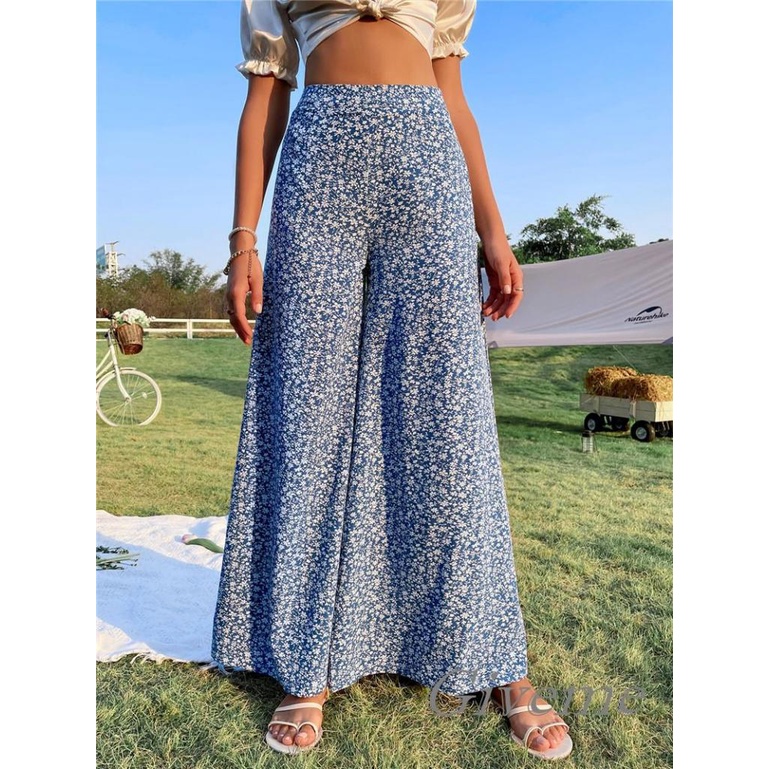 Quần Baggy Dài Ống Rộng Lưng Cao In Họa Tiết Hoa Thời Trang Cho Nữ Size XS / S / M / L / XL