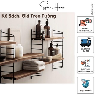 Kệ sách giá để đồ treo tường bằng gỗ MDF cao cấp kết hợp khung sắt hợp kim chắc chắn tặng kèm bộ đinh và vít treo tường