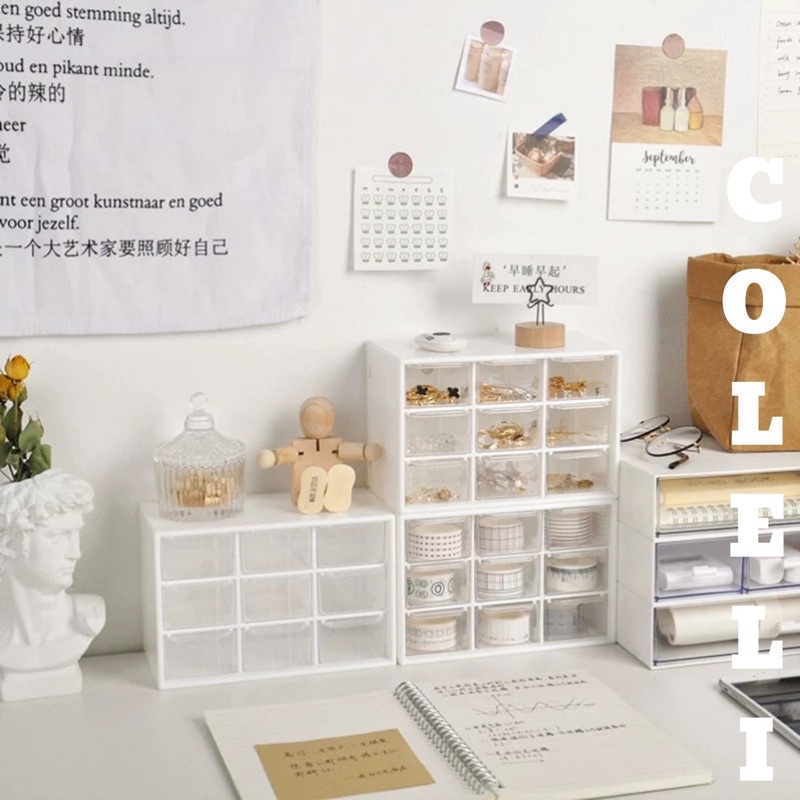 Tủ kệ đa năng 9 ngăn đựng phụ kiện trang sức đựng mỹ phẩm tiện lợi cute dễ thương tặng kèm sticker