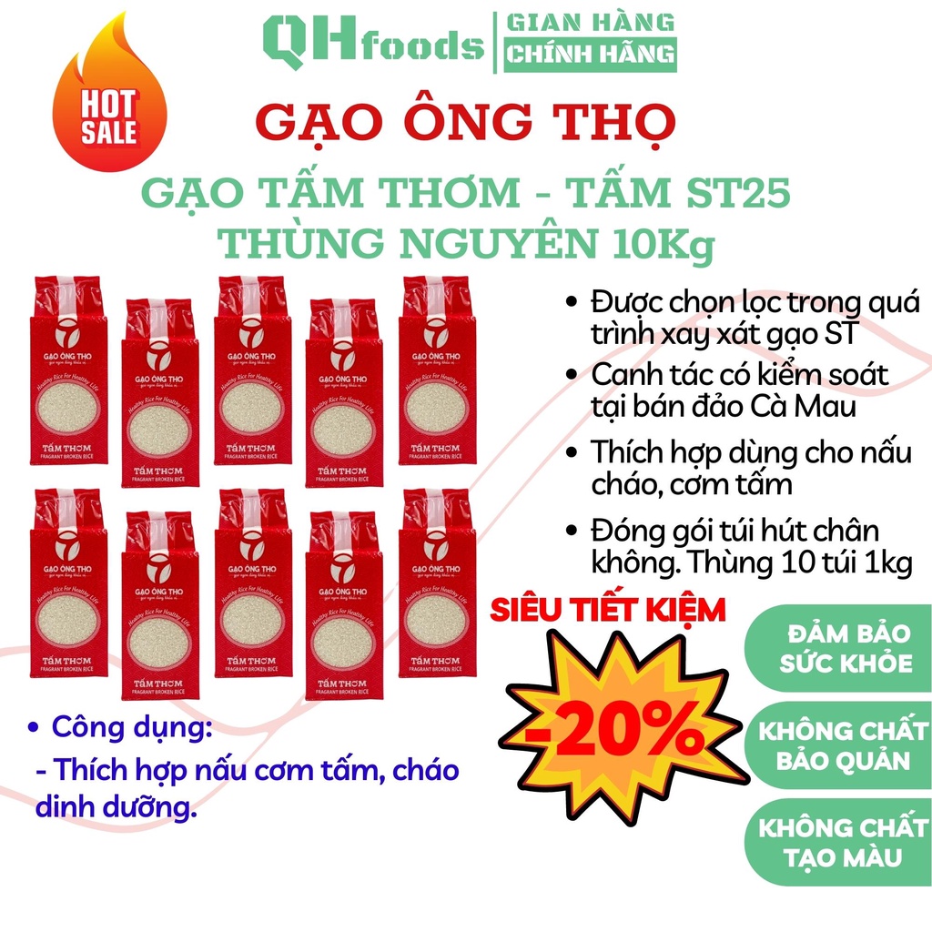 Gạo Tấm Thơm - Tấm ST25 - Nấu Cơm Tấm, Cháo, Cơm Ăn Dặm - QHfoods - Gạo Ông Thọ - Túi 1kg