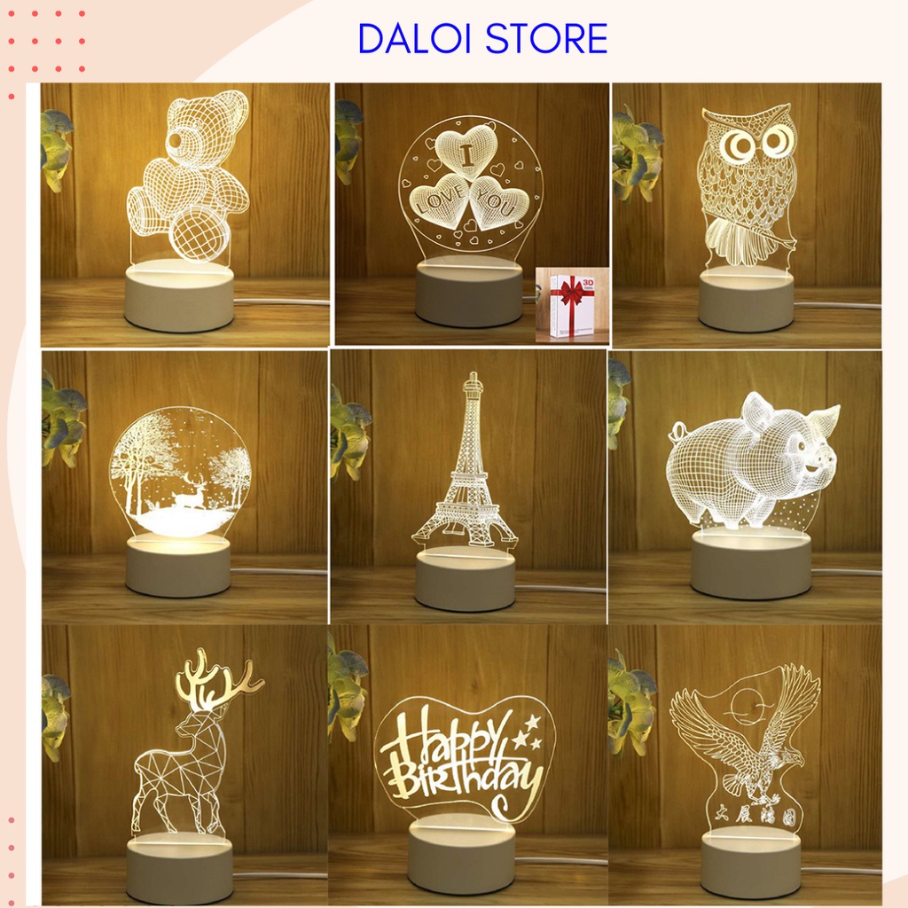 Đèn Ngủ 3D Led đẹp để bàn đầu giường thông minh hiện đại hình dễ thương derco phòng ngủ Lamp 3D DALOI STORE