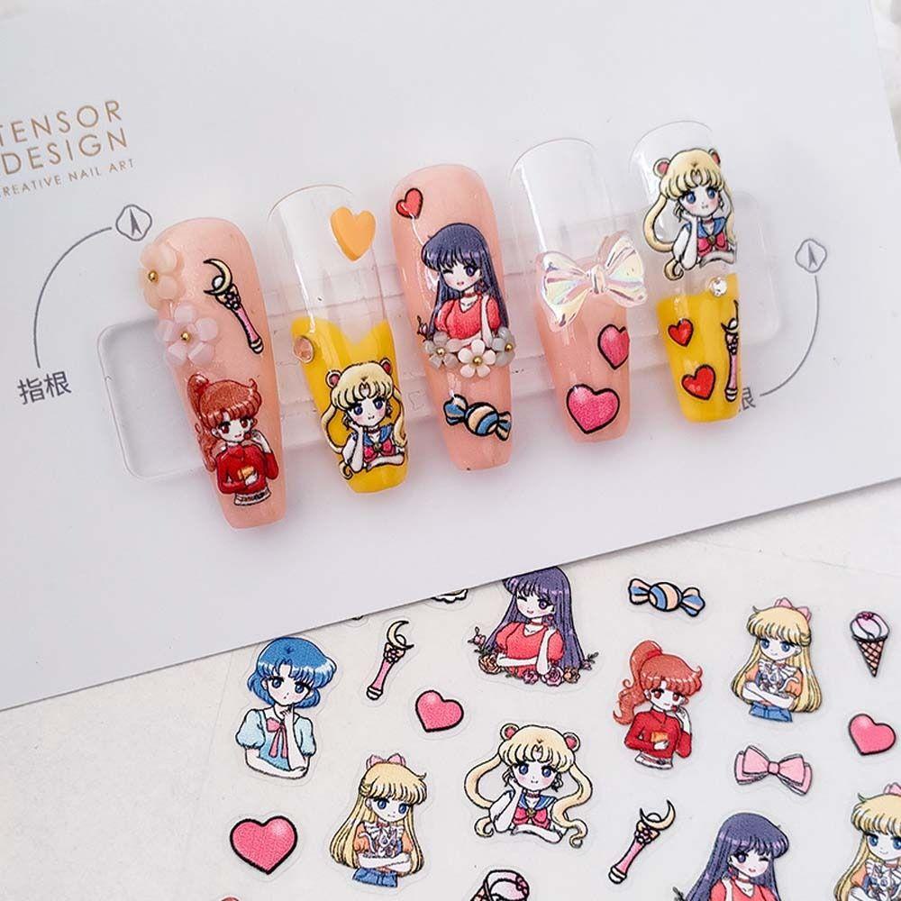 Miếng Dán Móng Tay 3D Tự Dính Họa Tiết Hoạt Hình Pikachu / Công Chúa Duffy
