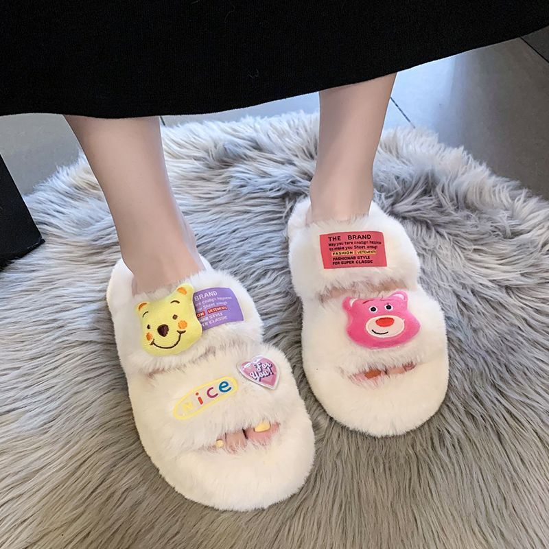 Dép đi trong nhà mùa đông Dép lông dép bông Đi Trong Nhà Đế Dày Đính Quả Dâu Tây / Gấu Dễ Thương Thời Trang Thu Đông 2022 Cho Bạn Gái