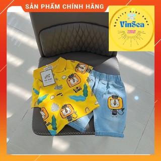 Set bộ sư tử siêu xinh - áo thun polo kết hợp quần bò jean cào nhẹ siêu cute bé trai 1-7 tuổi, n&h kids.