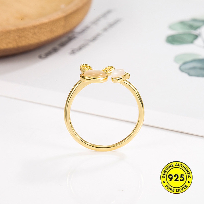 Nhẫn Hở Hình Thỏ Cà Rốt Đính Đá Opal Dễ Thương U1153