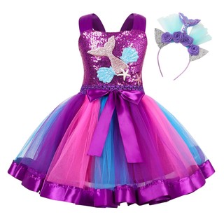 Đầm công chúa tiên cá đính kim sa + đầm công chúa lót cho bé gái dịp halloween / giáng sinh