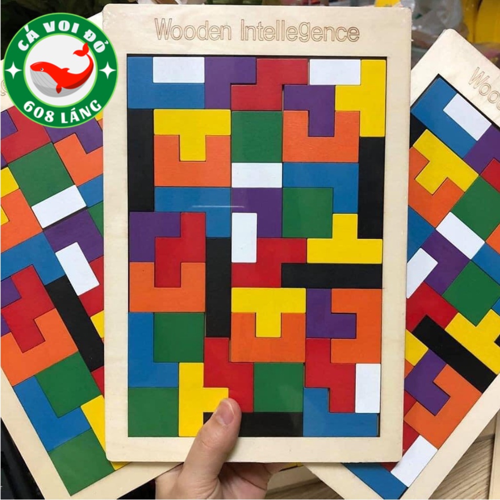 Đồ chơi gỗ xếp hình gạch Tetris Montessori giúp bé phát triển tư duy và trí tuệ