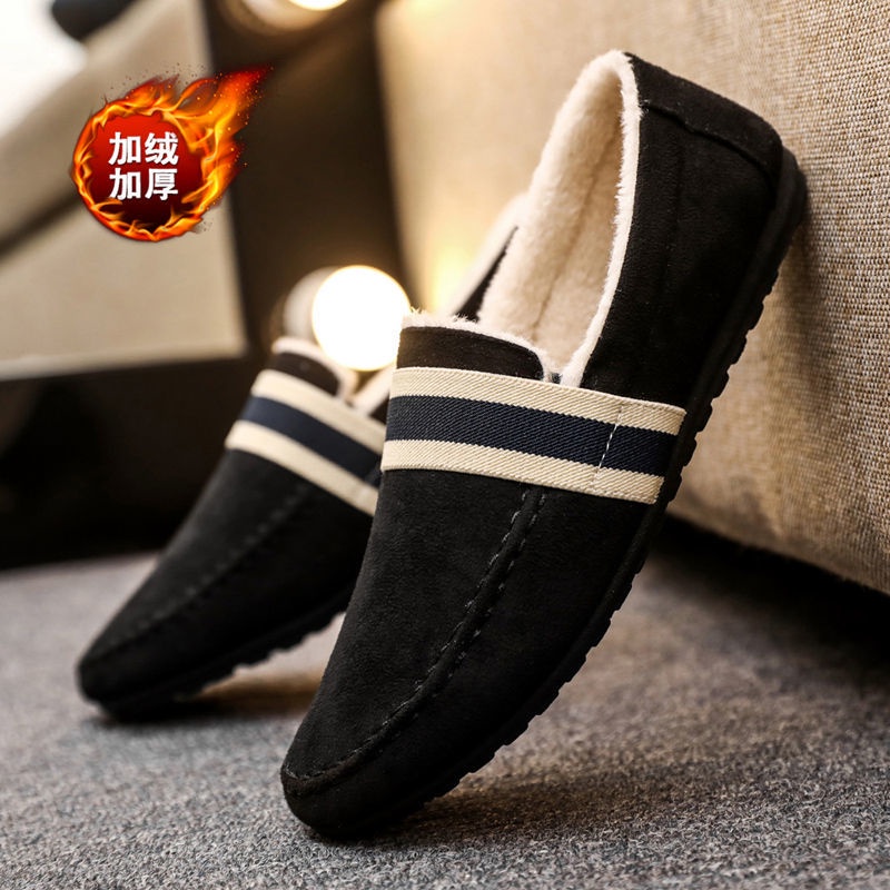 Giày Lười Vải Cotton Phối Nhung Ấm Áp Chống Trượt Thời Trang Mùa Đông Cho Nam
