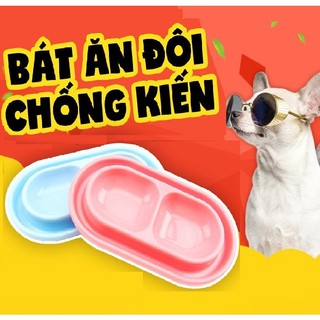 Bát ăn đôi chống kiến cho chó mèo - Bát ăn nhựa đôi cho thú cưng