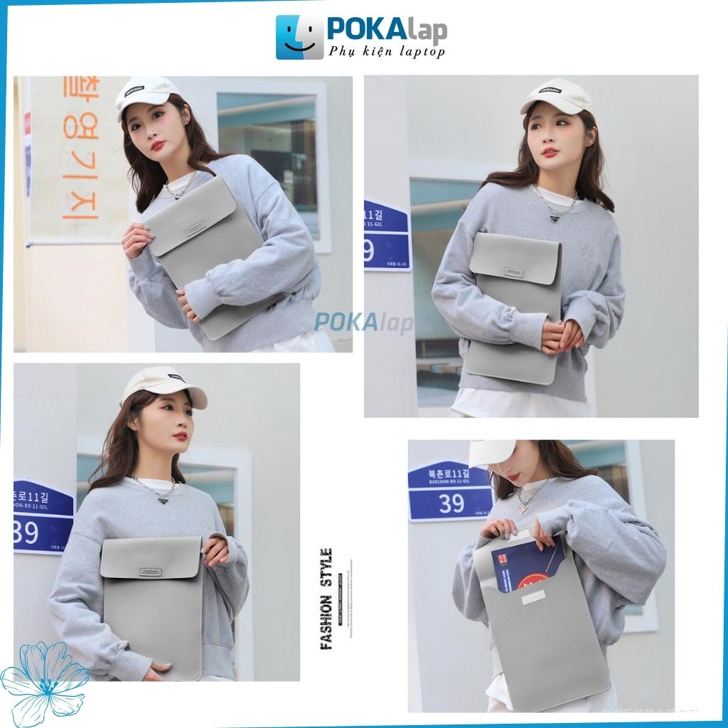 Túi da đựng laptop, máy tính bảng POKA63, lót túi máy tính chống thấm nước kết hợp làm BÀN DI CHUỘT 13 14 15.6 17 inch