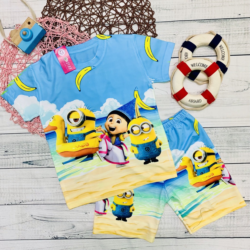 Đồ bộ cho bé, đồ bộ thun lạnh cộc tay bé trai, bé gái in 3D hình Minion size đại cho bé 10 - 60kg