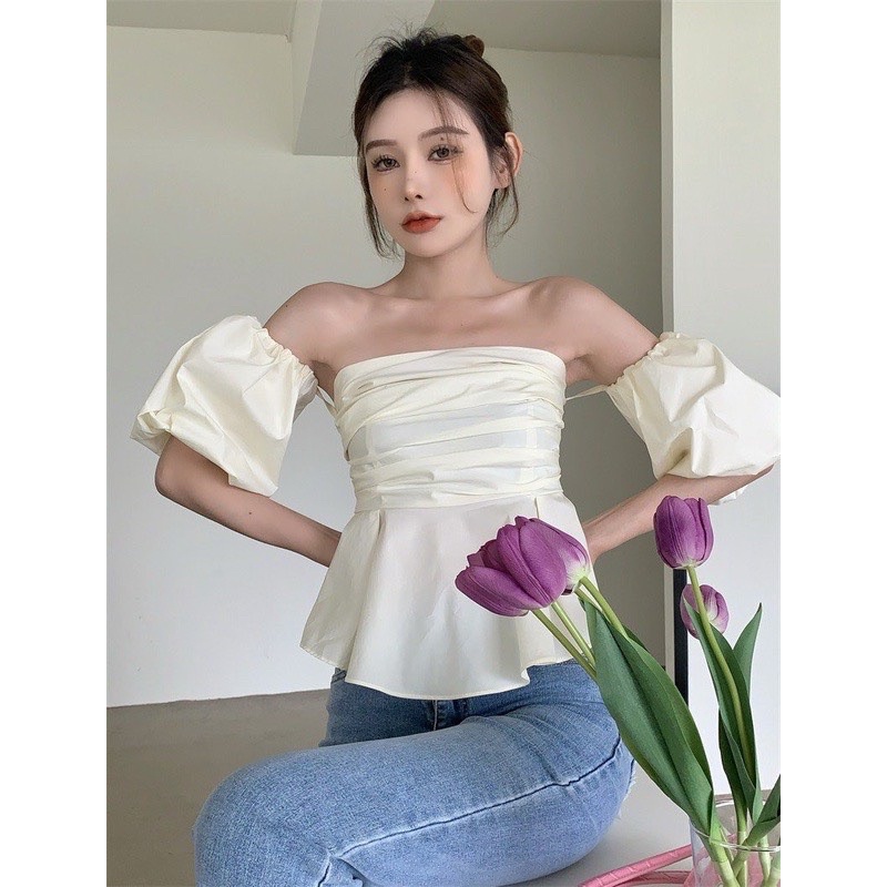 [Mã TOPS06 giảm đến 10k đơn 99k] Áo ống nhún ngực trễ vai tay bồng tiểu thư sang chảnh | BigBuy360 - bigbuy360.vn