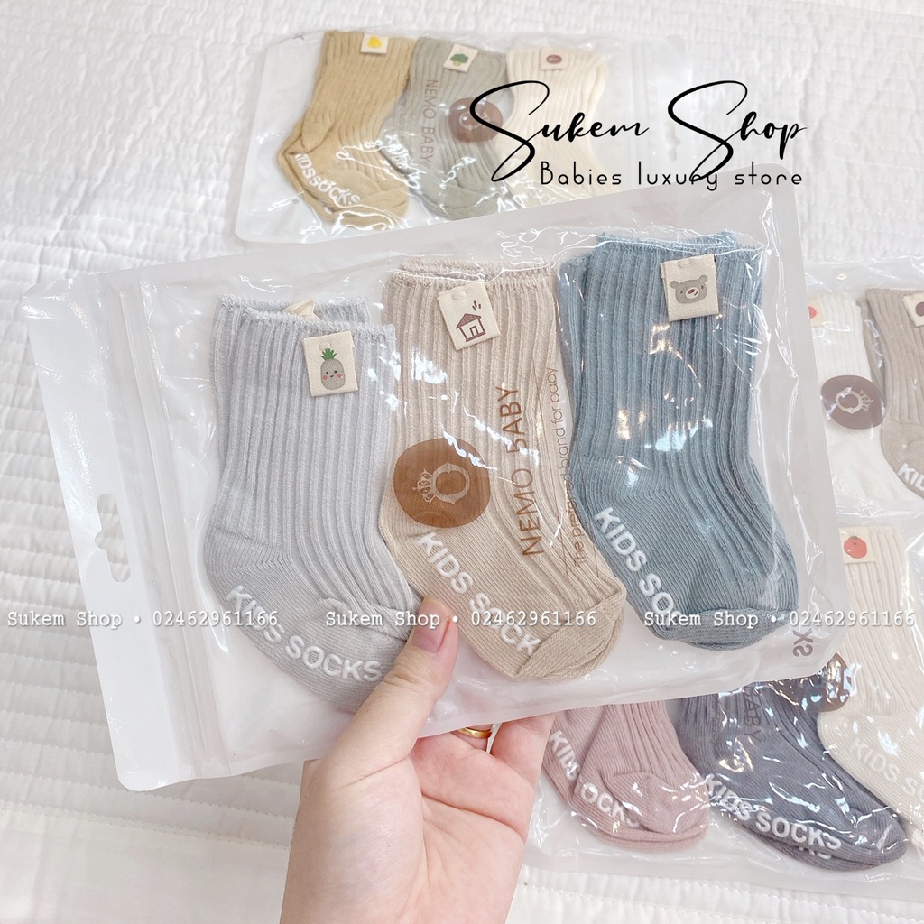 Tất Len Cổ Dài Đính Hình Phong Cách Hàn Quốc Xinh Xắn Cho Bé [Set 3 Đôi]