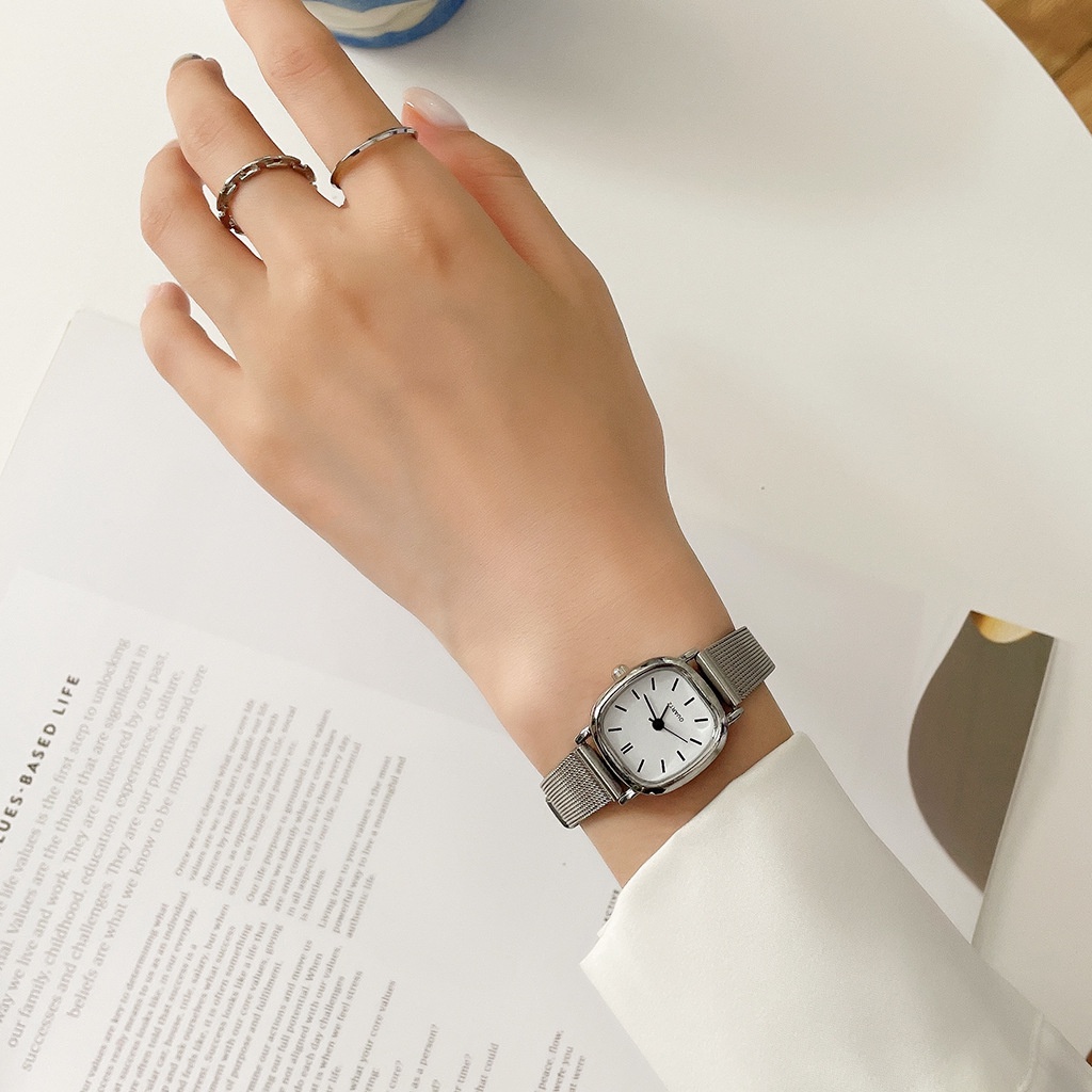 Đồng hồ đeo tay thời trang nữ cao cấp Q.uartz dây kim loại mặt vuông siêu Hot DH28