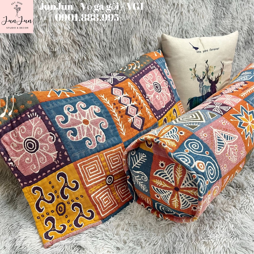 (1)TH Vỏ gối ôm vải Xô Cotton Organic cao cấp có khoá kéo