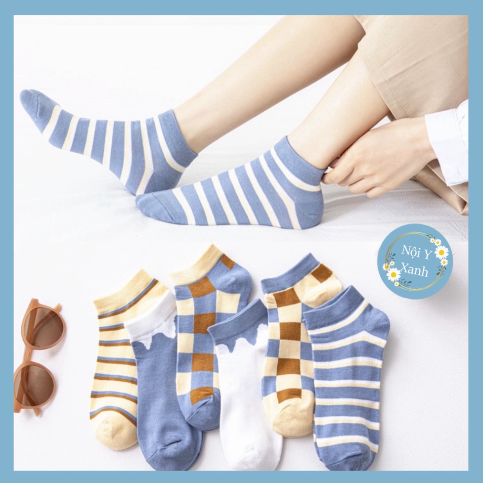 Tất Caro cổ ngắn giới tính chất vải cotton co và giãn bốn chiều thoáng khí tt7 nội y xanh, chất ấm, thoáng khí