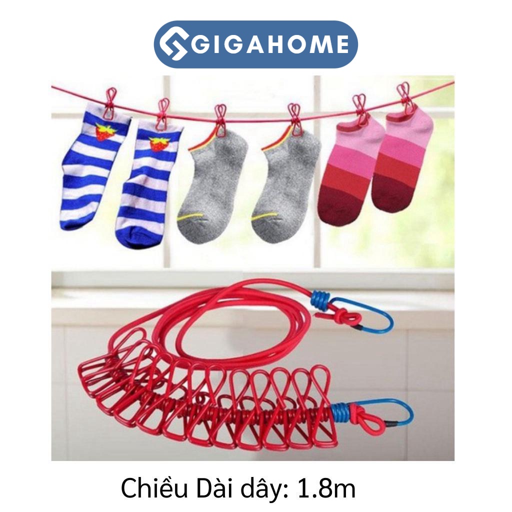 Dây Phơi Quần Áo Có 12 Kẹp Bấm GIGAHOME Dài 180cm Đa Năng 4138