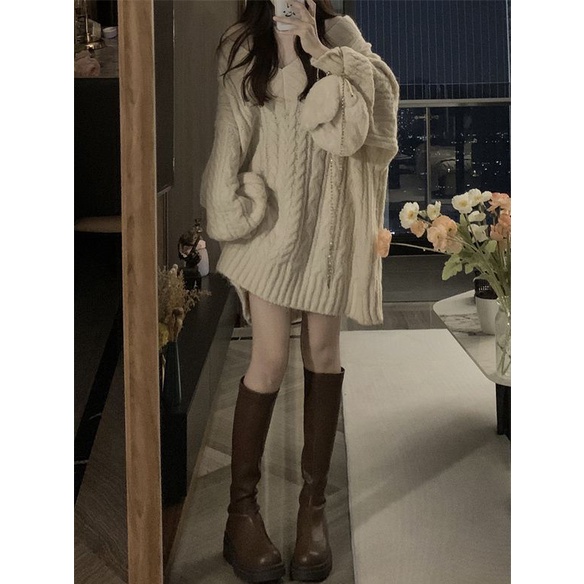K Áo Sweater Dệt Kim Chui Đầu Màu Mơ Phong Cách Retro Mùa Thu Đông Đẹp Mắt Lad