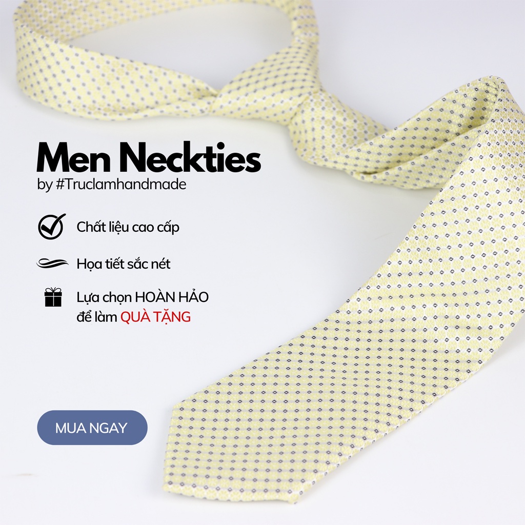 Cà Vạt Lụa 8cm Cho Nam Cao Cấp Họa Tiết Vàng Hoa Vuông Sang Trọng MS16 - Trúc Lâm Handmade