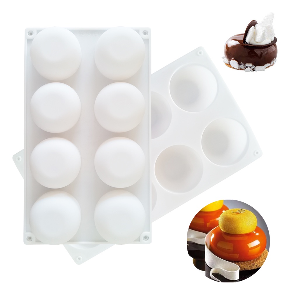 Khuôn Silicone Tròn 8 Ngăn Làm Bánh Kem / Chocolate / Pudding / Bánh Mì Tráng Miệng DIY