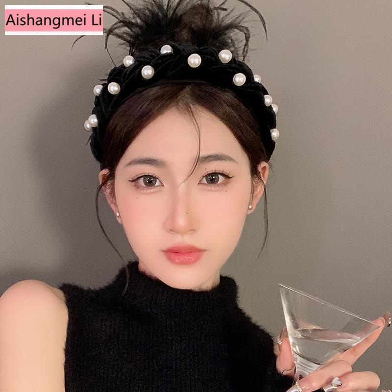 [Aishang Đẹp Phụ Kiện Đẹp] Băng Đô Cài Tóc Cao Cấp Bằng Nhung Đính Ngọc Trai Đen Hợp Thời Trang Cho