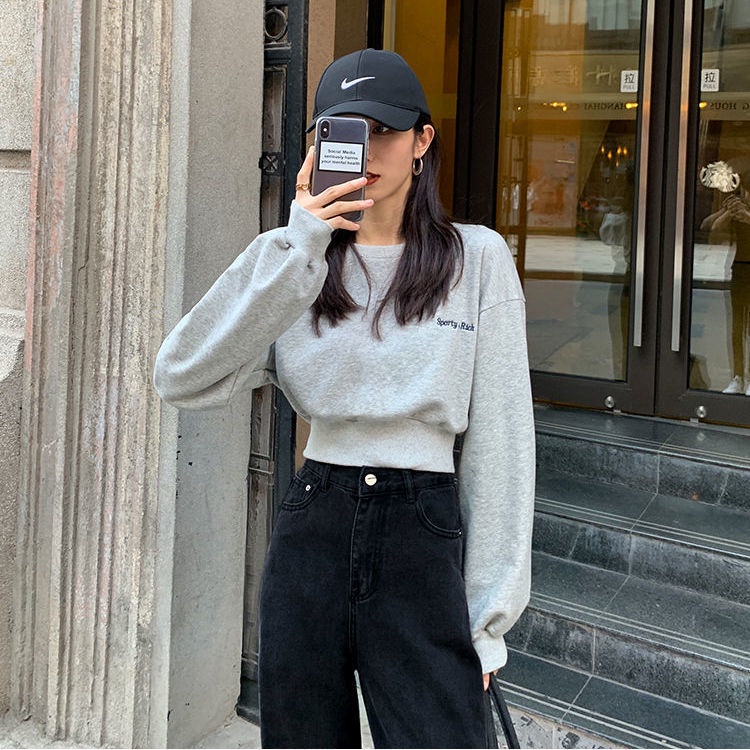 Áo Sweater Cổ Tròn Màu Trơn Dáng Rộng Thiết Kế Mới Xinh Xắn Thời Trang Dành Cho Nữ