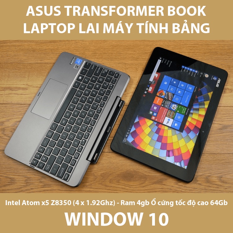 Laptop Asus TranformerBook T101HA lõi tứ ram 4gb cảm ứng mượt lai máy tính bảng