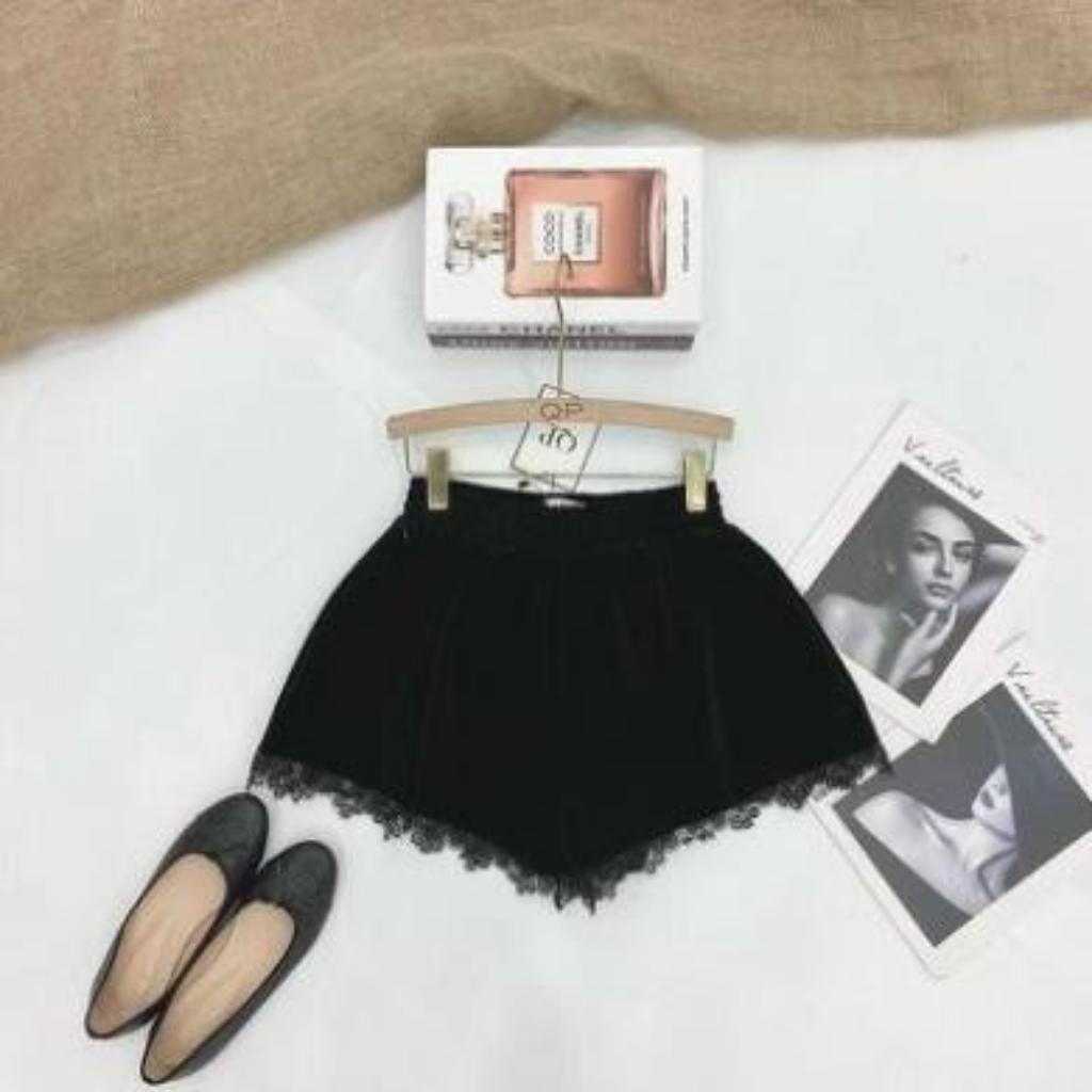 Quần short nhung chân ren dáng xòe ống rộng cạp cao XƯỞNG MAY NGỌC ÁNH