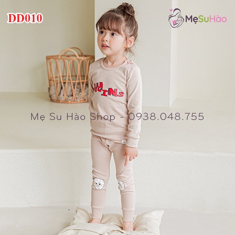 Bộ dài tay trẻ em thun Cotton dày dặn mẫu trơn chữ Twins hãng Cordi-i nội địa Hàn Quốc mã DD010
