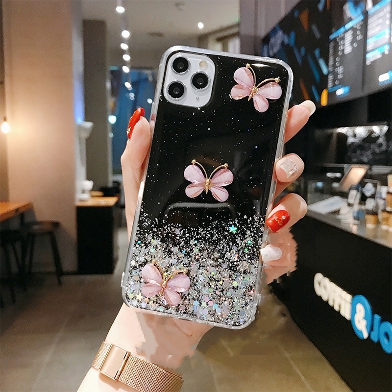 Ốp lưng OPPO A57 A77S A55 A54 A53 A31 A17 A17K A16K A15 A15S A12 A9 A7 A5 A5S A3S A1K 4G 5G 2020 2021 2022 2023 Glitter Crystal Three Butterflies Soft TPU Case