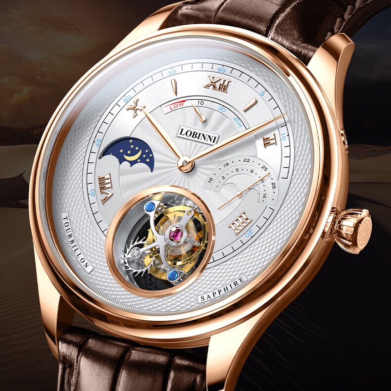 Đồng Hồ Nam LOBINNI No.8886-4 Máy Tourbillon Cao Cấp Chính Hãng BH 24T Chịu Nước 50m Kính Sapphire Chống Xước Dây Da