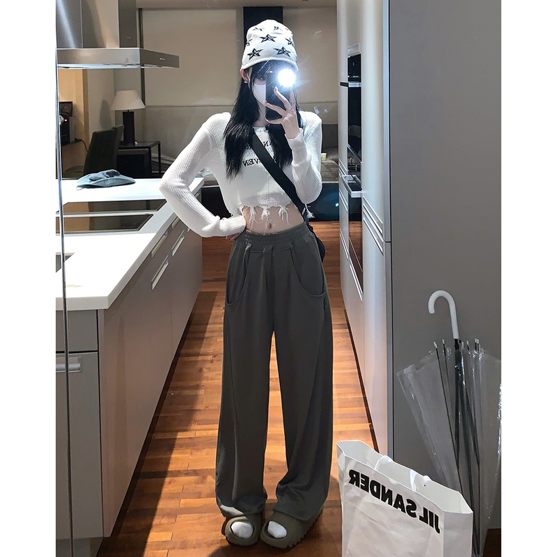 Quần kaki dài ống rộng phong cách retro thời trang dành cho nữ