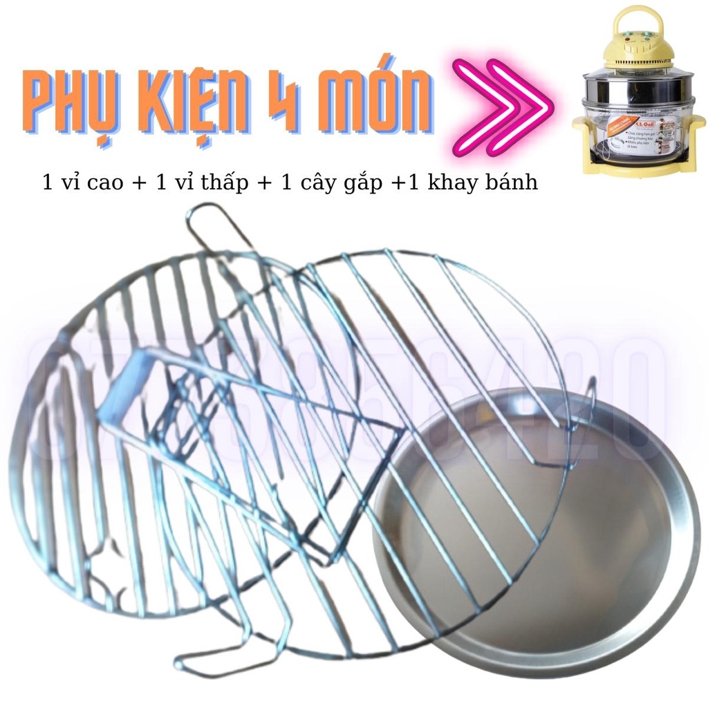 Linh kiện lò nướng thủy, nồi chiên không dầu gồm motor, bòng halogen, điện trở nhiệt, giá đỡ, vỉ nướng, thân nồi, nắp