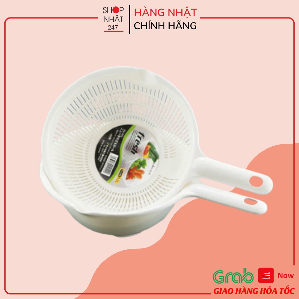 [Hỏa Tốc HN] Bộ rổ và thau nhựa 1.2L có tay cầm màu trắng NỘI ĐỊA NHẬT BẢN