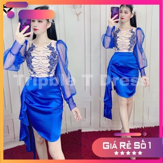 Đầm dự tiệc body TRIPBLE T DRESS ngắn mini tay dài lưới phối ren cườm - size S/M/L - MS334Y