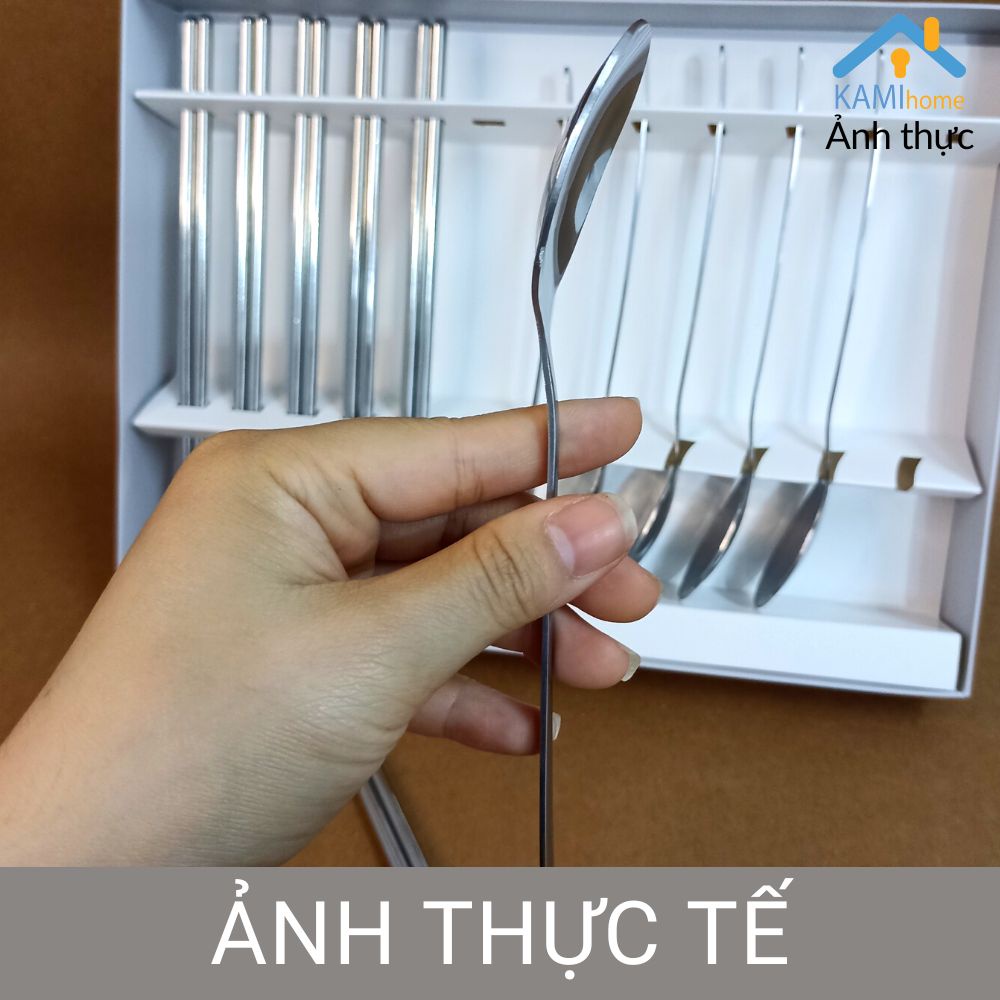 (Bộ 6 thìa + 6 đôi đũa ) inox phong cách hiện đại kiểu Hàn Quốc Dài 21cm mã 20118