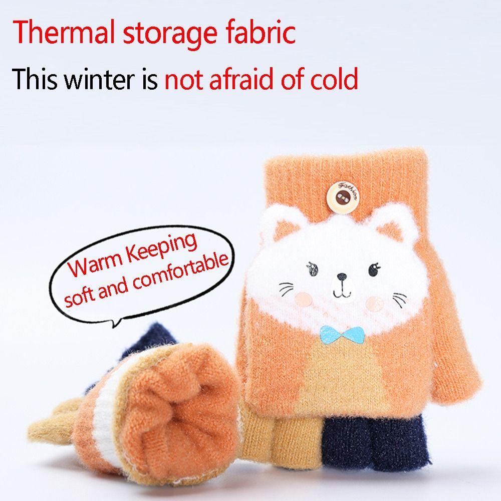 Găng Tay Dệt Kim Hở Ngón Giữ Ấm In Hoạt Hình Mèo Dễ Thương MIHAN1