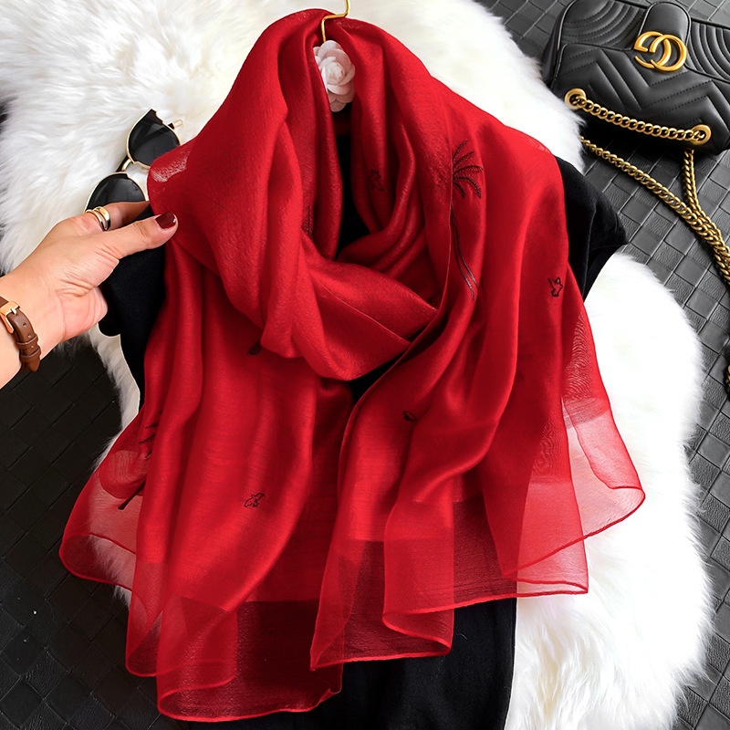 Khăn Choàng Cổ 180cm Chất Liệu Len Thêu Họa Tiết Màu Trơn Thời Trang Thu Đông Cho Nữ