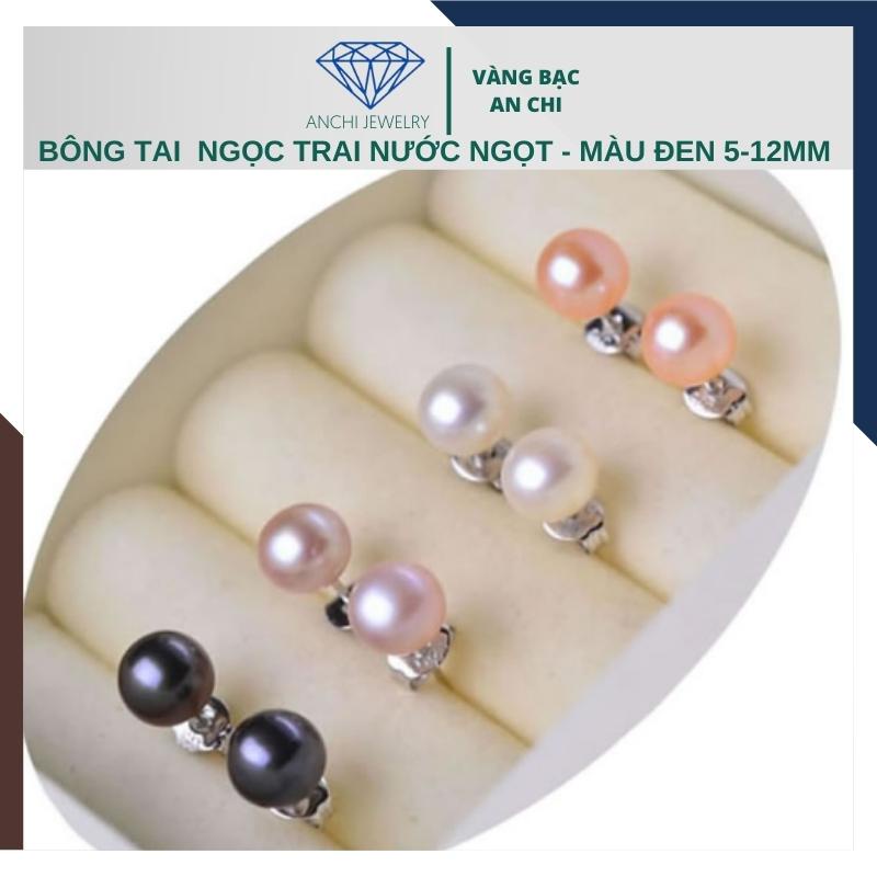Bông tai nụ trai đen chốt bạc ý 925 - xà cừ dày, độ bóng 4A, ít vết sinh trưởng, Anchi jewelry
