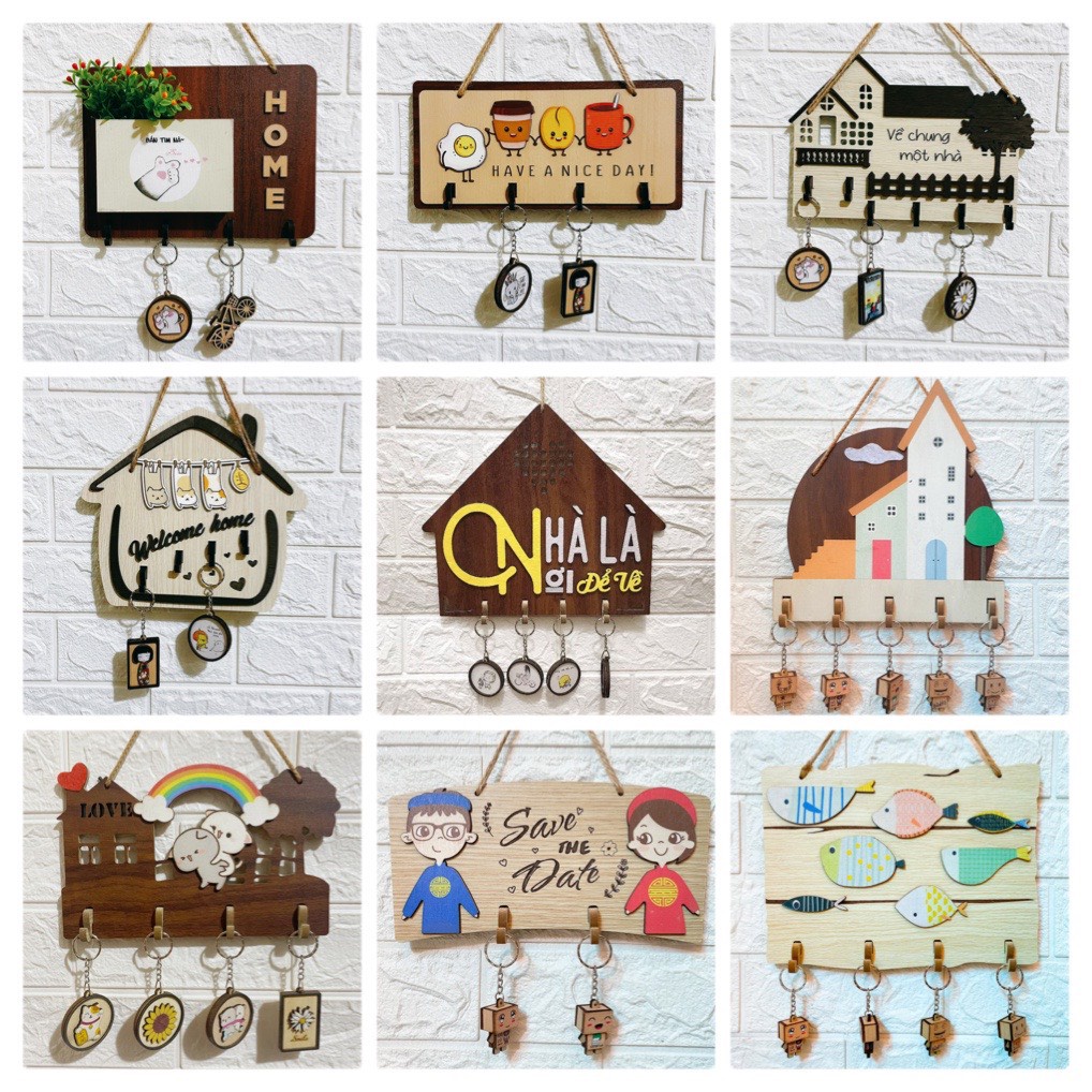 Bảng gỗ trang trí, bảng gỗ decor, treo tường OHAY - Treo móc khóa gia đình