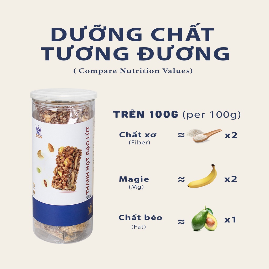 Thanh Hạt Gạo Lứt Vua Yến Mạch 160g