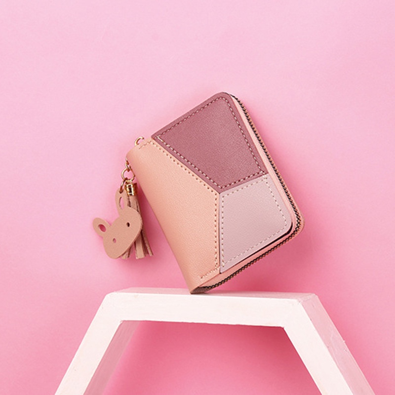 Ví Ngắn Có Khóa Kéo Phối Màu Sắc Tương Phản Phong Cách Hàn Quốc Thời Trang Cho Nữ
