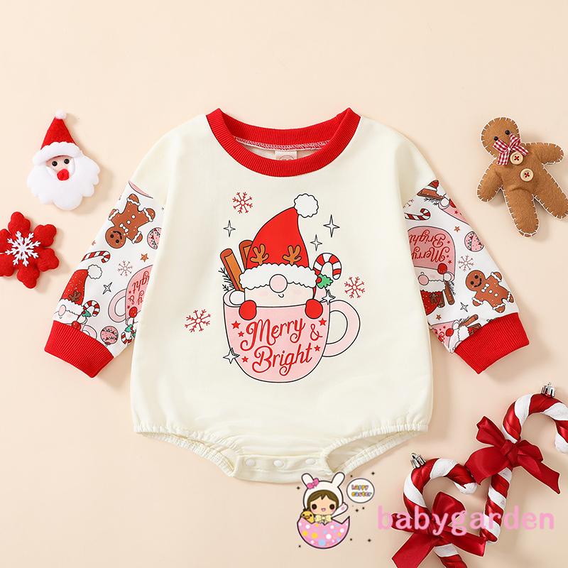 Áo Liền Quần Tay Dài In Họa Tiết Hoạt Hình Giáng Sinh Cho Bé 0-18 Tháng Tuổi