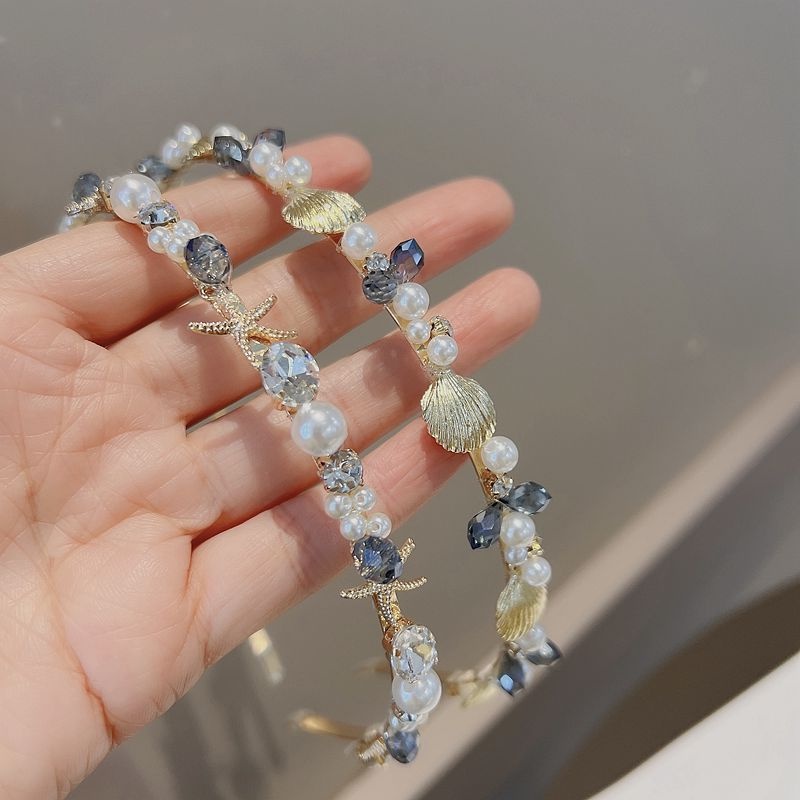 Băng Đô Cài Tóc Đính Hạt Ngọc Trai / Vỏ Sò / Sao Biển Phong Cách Hàn Quốc Cổ Điển Dành Cho Nữ