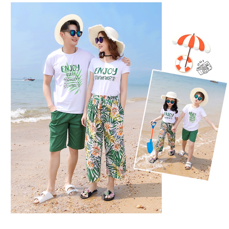Set Quần Áo Gia Đình Đi Biển Familylove - Set Bộ Đồ Đi Biển Cho Cả Nhóm Và Gia Đình Enjoy Summer Họa Tiết Hoa Lá