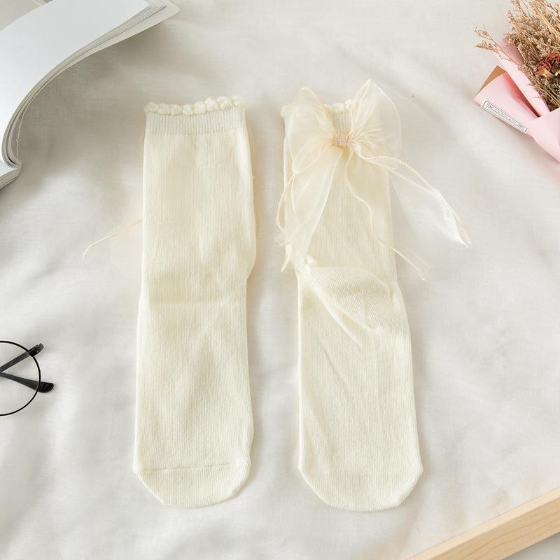 Aohan Vớ Cotton Phối Lưới Đính Nơ Lớn Và Bong Bóng Phong Cách lolita Nhật Bản