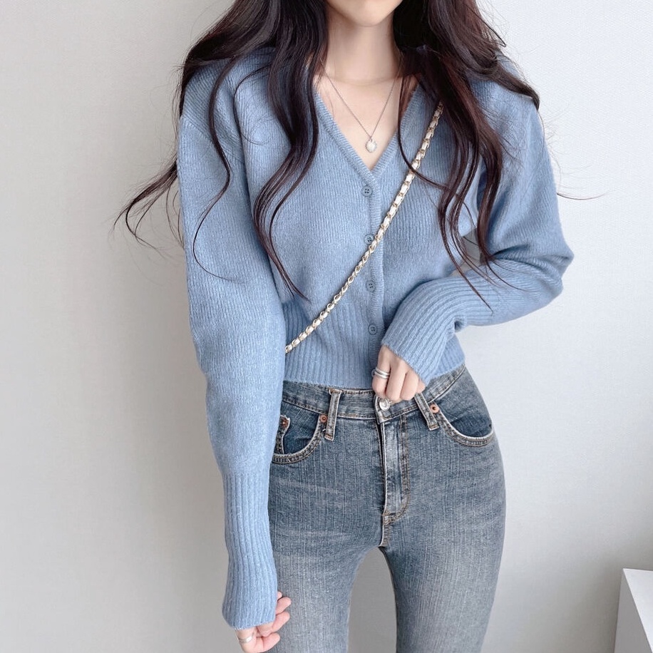 ZHELIHANGFEI Áo Khoác Cardigan Dệt Kim Cổ Tim Xinh Xắn Cho Nữ