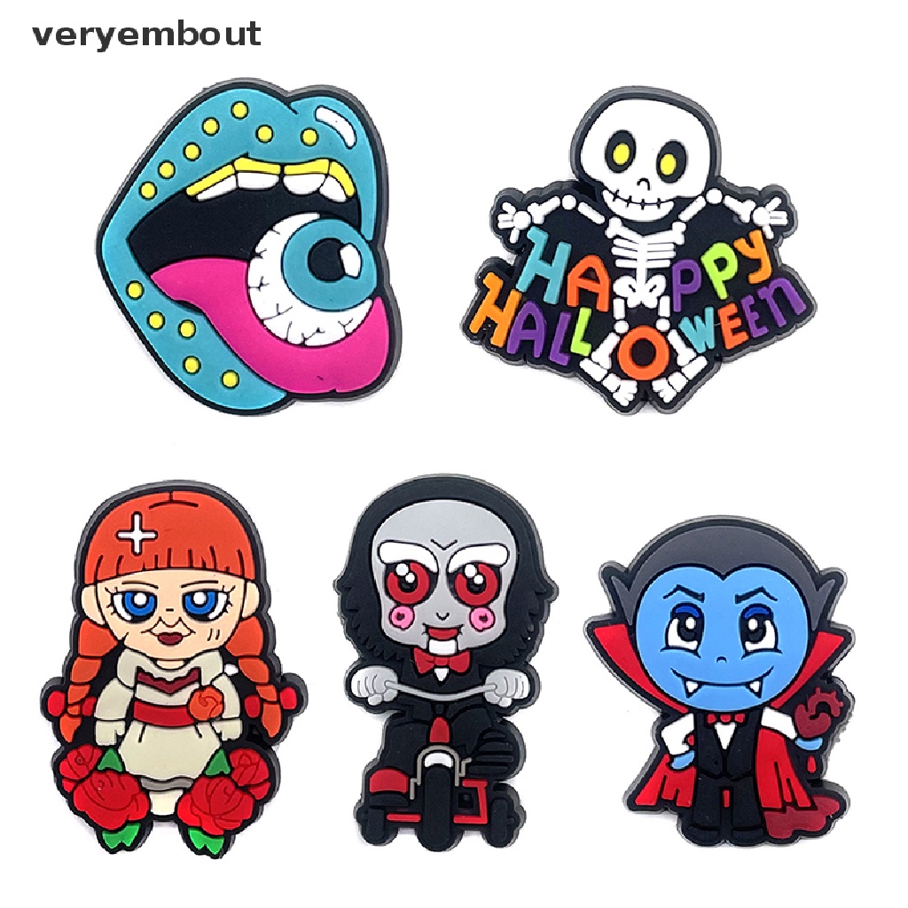 Ut Set 5 Khóa Dây Giày PVC Phong Cách Phim Kinh Dị Hóa Trang Halloween